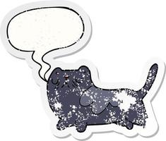 cartoon cat and speech bubble distressed sticker vector