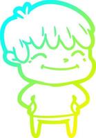 cold gradient line drawing happy cartoon boy vector