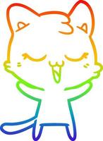 dibujo de línea de gradiente de arco iris feliz gato de dibujos animados vector