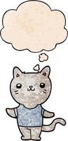 cartoon cat and thought bubble in grunge texture pattern style vector