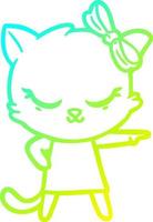 cold gradient line drawing cute cartoon cat with bow vector