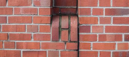 Old brick wall. Texture of old weathered brick wall panoramic background photo