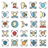 Face recognition system icons set vector flat