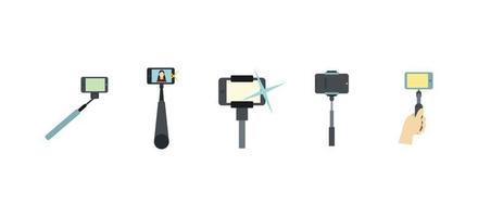 Selfie stick icon set, flat style vector