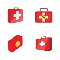 First aid kit icon set, cartoon style vector