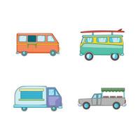 conjunto de iconos de minivan, estilo de dibujos animados vector