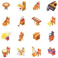 Music room icons set, isometric style vector
