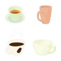 conjunto de iconos de taza, estilo de dibujos animados vector