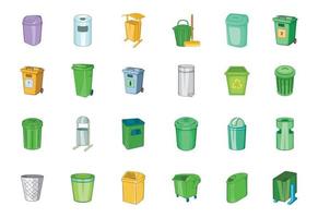 Garbage can icon set, cartoon style