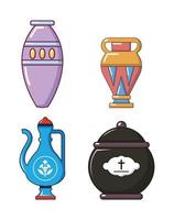 Vase icon set, cartoon style vector