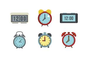 Alarm clock icon set, flat style vector