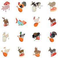 Animal factory icons set, isometric style vector