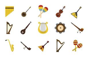 Musical instrument icon set, flat style vector