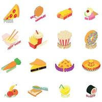 Country cuisine icons set, isometric style vector