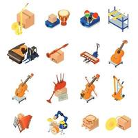 Delivery musical instrument icons set, isometric style vector