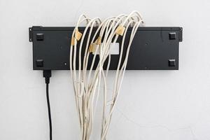 Old switching hub with the many lan cable. photo