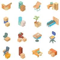 Office move icons set, isometric style vector