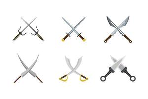 Cross sword icon set, flat style vector