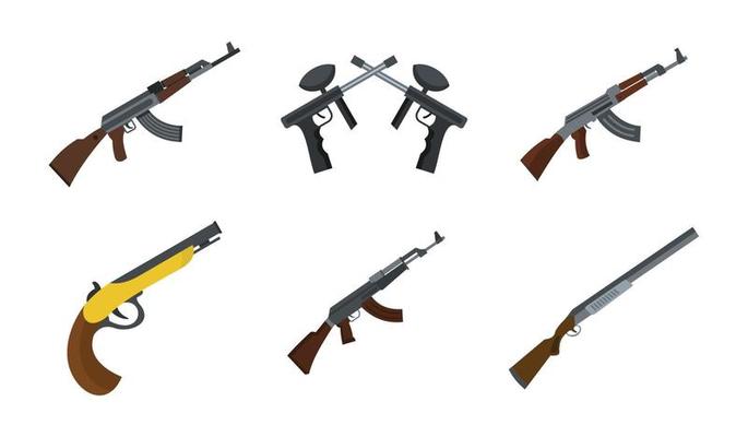 Rifle icon set, flat style