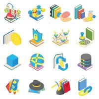 Cyber learning icons set, isometric style vector