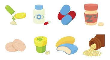 Pills icon set, cartoon style vector