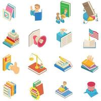 Political book icons set, isometric style vector