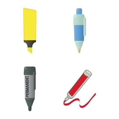 Marker icon set, cartoon style