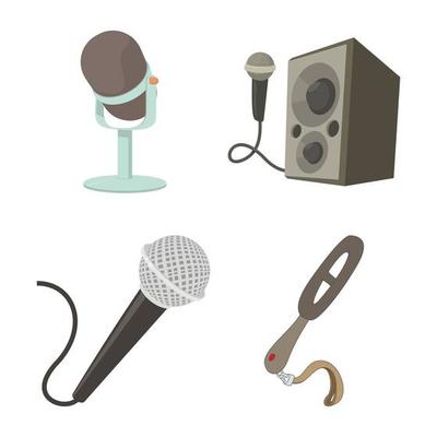 Microphone icon set, cartoon style