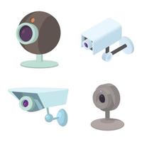 Security camera icon set, cartoon style vector