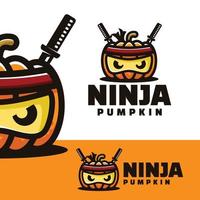 linda ilustración de arte de logotipo de calabaza ninja vector