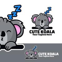 lindo logo koala dormir arte ilustración vector