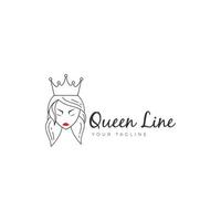 logo hermosa reina emperatriz con cabello largo y hermosa corona estética moderna icono diseño vector plantilla con estilo de línea