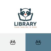 mapache biblioteca leyendo colegio niño niños animal logo vector