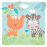 Zebra and tiger safari landscape print vector