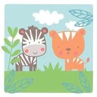 Zebra and tiger safari landscape print vector