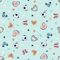 Ball game with hearts seamless repeat pattern vector