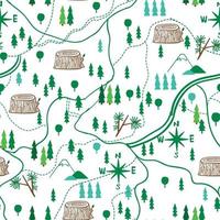 impresión de patrón de repetición sin costuras de mapa de bosque salvaje vector