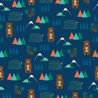 Bear in the woods seamless repeat pattern vector