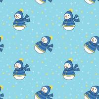 Blue snowman repeat seamless pattern vector