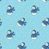 Blue snowman repeat seamless pattern vector