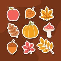 colección de pegatinas de doodle planas de flores y frutas de otoño vector