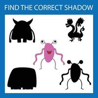 Find correct shadow with colorful monsters.  Kids educational game. vector