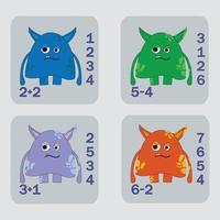 counting game with funny monsters. Preschool worksheet, kids activity sheet, printable worksheet vector