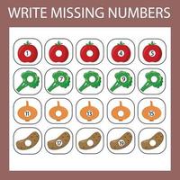 The task is to write in the lost numbers from 1 to 20. Educational exercises for preschool children vector