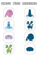 Find a pair or shadow  game with funny monsters.  Worksheet for preschool kids, kids activity sheet, printable worksheet vector