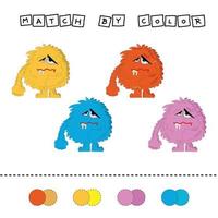 worksheet vector design, challenge to connect the monsters with its color. Logic game for children.