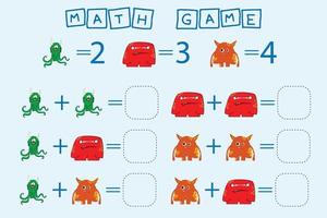 counting game with monsters. Preschool worksheet, kids activity sheet, printable worksheet vector