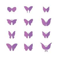 Silhouette gradient purple butterfly set vector