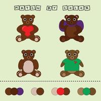 worksheet vector design, challenge to connect the bear with its color. Logic game for children.