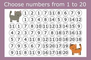 Connect the numbers from 1 to 20 in the correct order and go through the maze vector